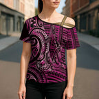 New Zealand Hammerhead Shark Cross Shoulder Shirt Maori Haehae Mangopare Pink - Aussie Hoodie