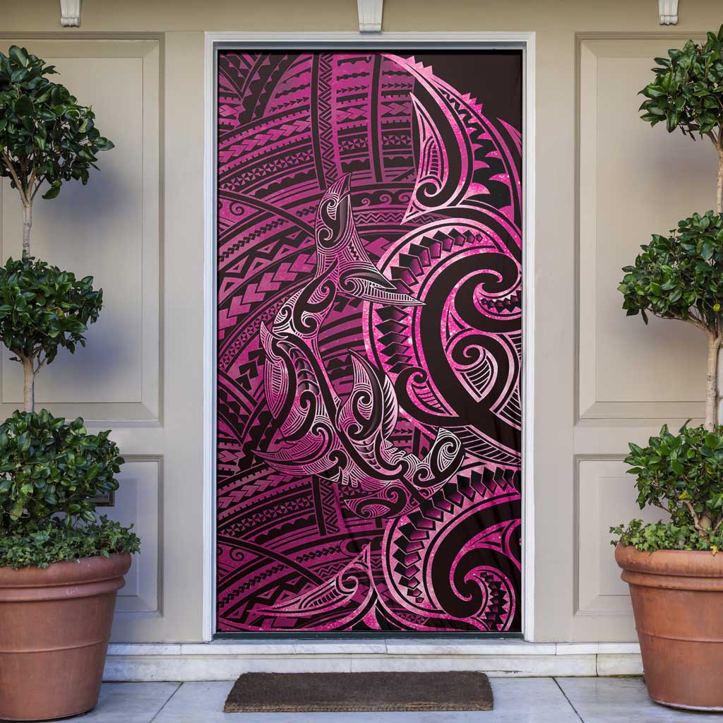 New Zealand Hammerhead Shark Door Cover Maori Haehae Mangopare Pink - Aussie Hoodie