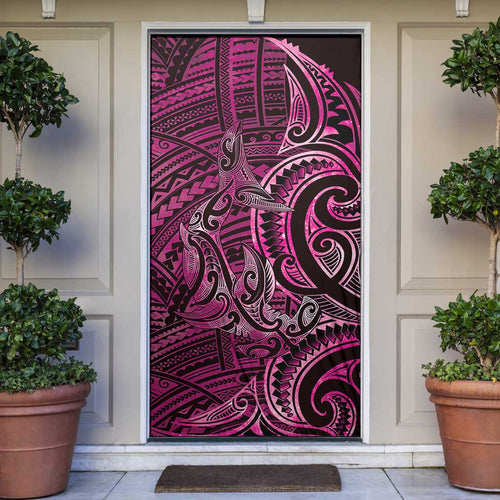 New Zealand Hammerhead Shark Door Cover Maori Haehae Mangopare Pink - Aussie Hoodie