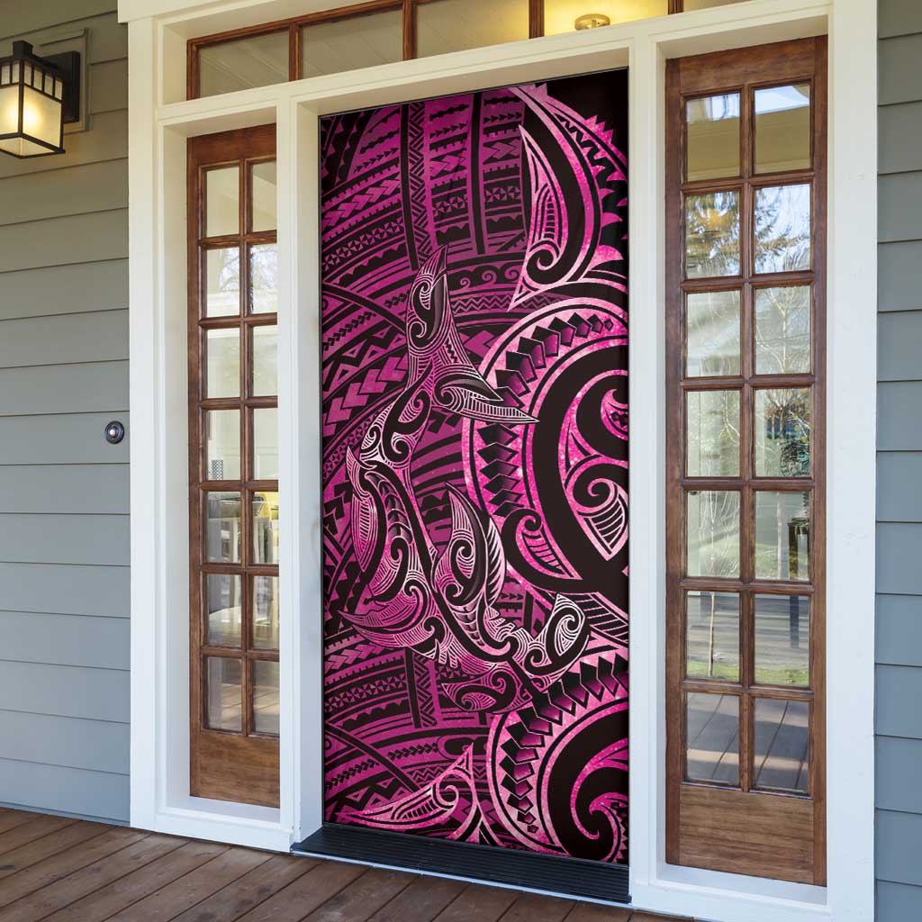 New Zealand Hammerhead Shark Door Cover Maori Haehae Mangopare Pink - Aussie Hoodie