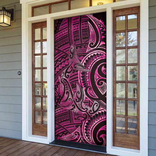 New Zealand Hammerhead Shark Door Cover Maori Haehae Mangopare Pink - Aussie Hoodie