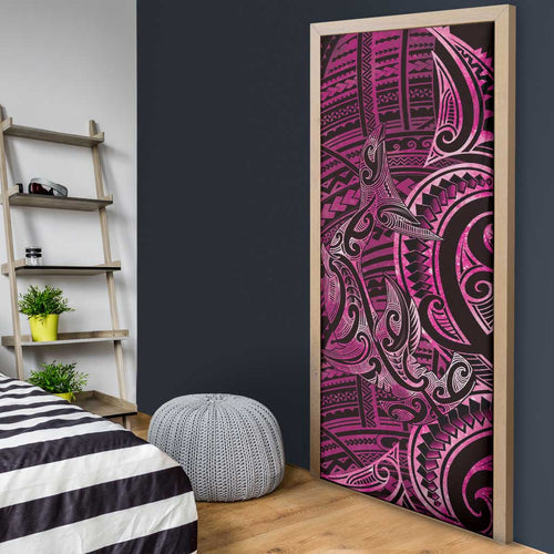 New Zealand Hammerhead Shark Door Cover Maori Haehae Mangopare Pink - Aussie Hoodie