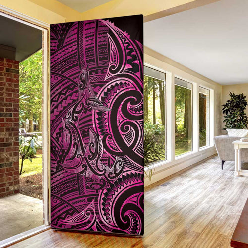 New Zealand Hammerhead Shark Door Cover Maori Haehae Mangopare Pink - Aussie Hoodie