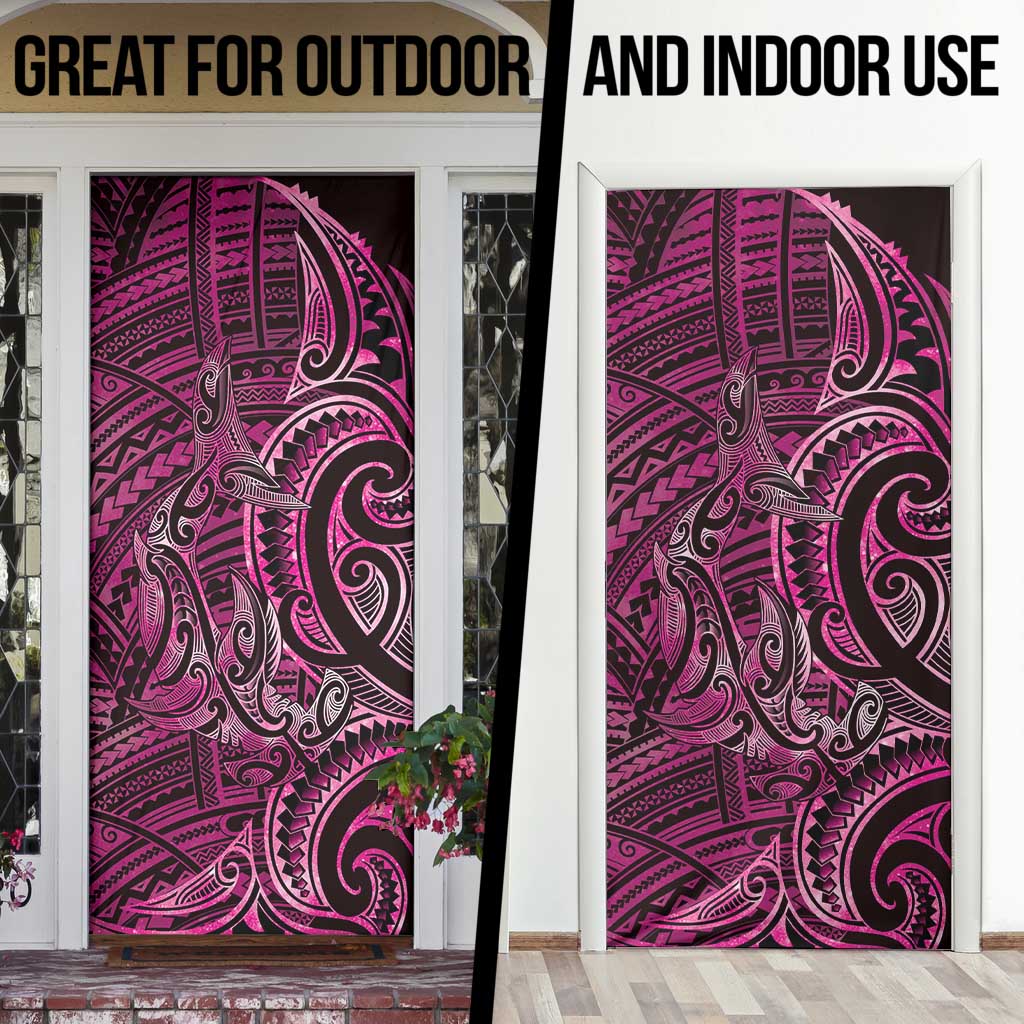 New Zealand Hammerhead Shark Door Cover Maori Haehae Mangopare Pink - Aussie Hoodie
