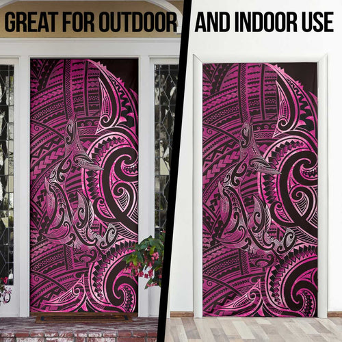 New Zealand Hammerhead Shark Door Cover Maori Haehae Mangopare Pink - Aussie Hoodie