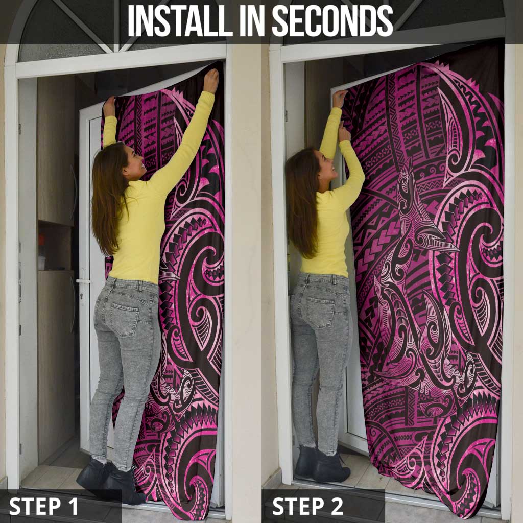 New Zealand Hammerhead Shark Door Cover Maori Haehae Mangopare Pink - Aussie Hoodie