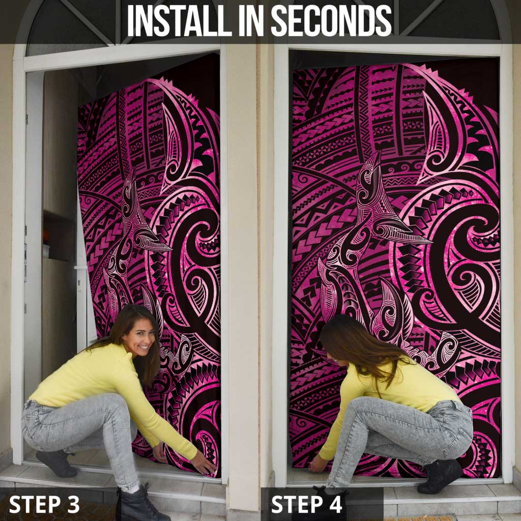 New Zealand Hammerhead Shark Door Cover Maori Haehae Mangopare Pink - Aussie Hoodie