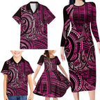 New Zealand Hammerhead Shark Family Matching Long Sleeve Bodycon Dress and Hawaiian Shirt Maori Haehae Mangopare Pink - Aussie Hoodie