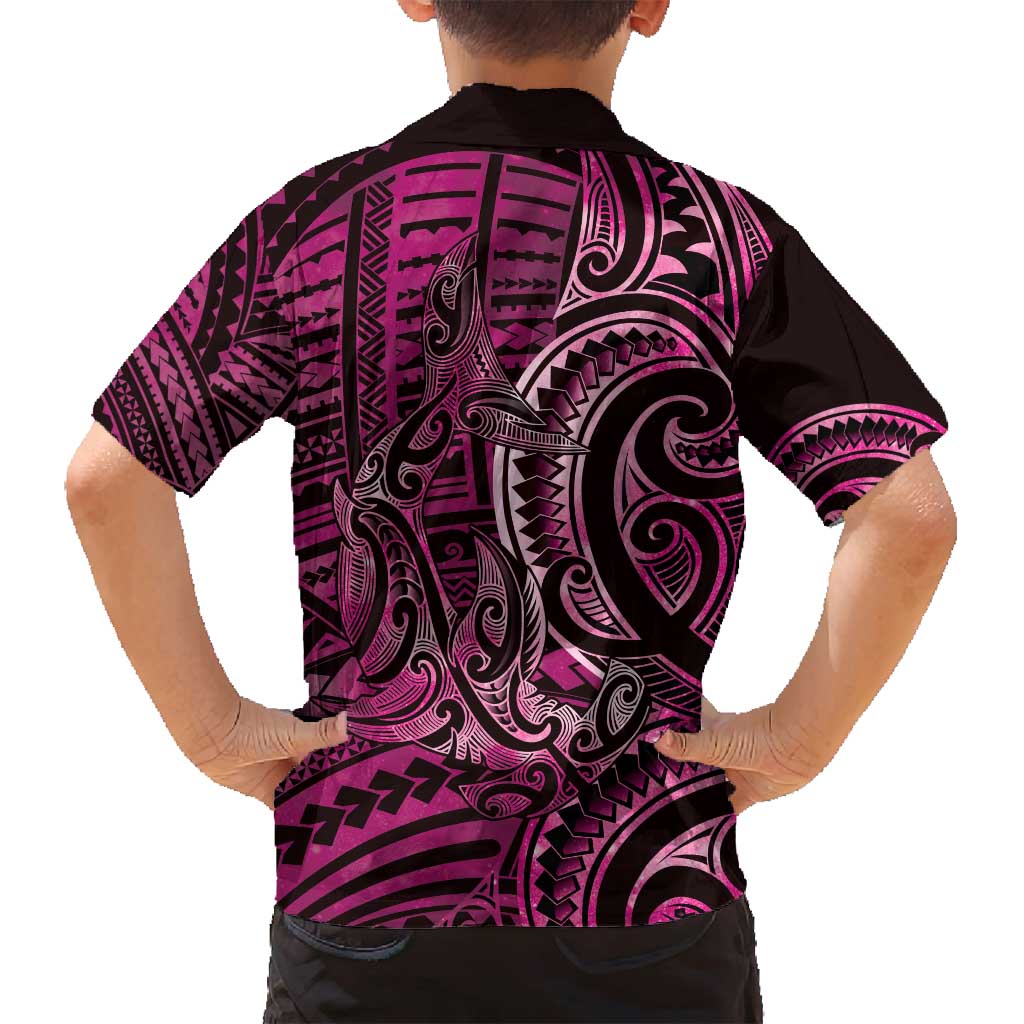 New Zealand Hammerhead Shark Family Matching Long Sleeve Bodycon Dress and Hawaiian Shirt Maori Haehae Mangopare Pink - Aussie Hoodie