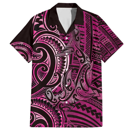 New Zealand Hammerhead Shark Family Matching Long Sleeve Bodycon Dress and Hawaiian Shirt Maori Haehae Mangopare Pink - Aussie Hoodie