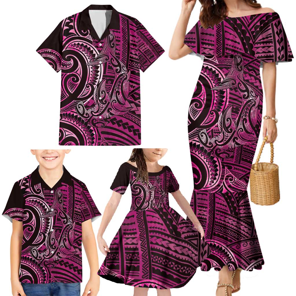New Zealand Hammerhead Shark Family Matching Mermaid Dress and Hawaiian Shirt Maori Haehae Mangopare Pink - Aussie Hoodie