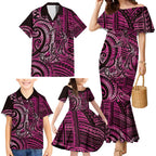 New Zealand Hammerhead Shark Family Matching Mermaid Dress and Hawaiian Shirt Maori Haehae Mangopare Pink - Aussie Hoodie