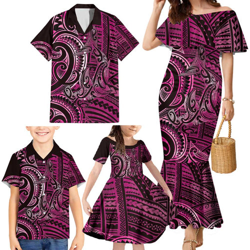 New Zealand Hammerhead Shark Family Matching Mermaid Dress and Hawaiian Shirt Maori Haehae Mangopare Pink - Aussie Hoodie
