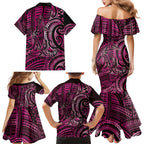 New Zealand Hammerhead Shark Family Matching Mermaid Dress and Hawaiian Shirt Maori Haehae Mangopare Pink - Aussie Hoodie