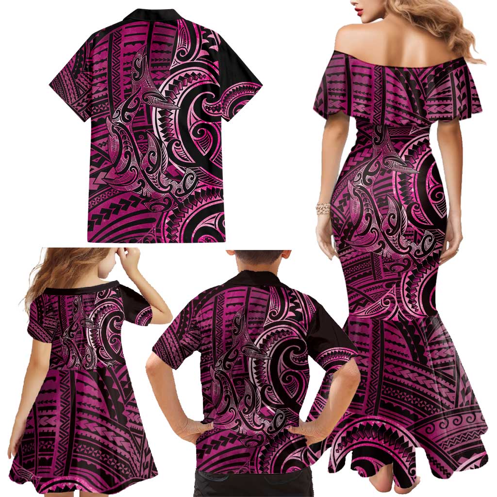 New Zealand Hammerhead Shark Family Matching Mermaid Dress and Hawaiian Shirt Maori Haehae Mangopare Pink - Aussie Hoodie