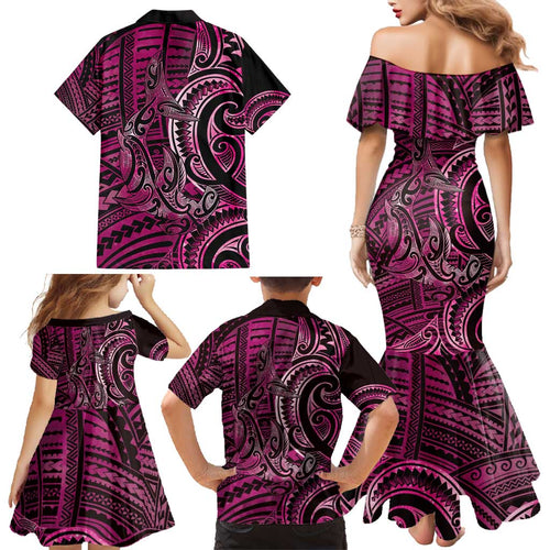 New Zealand Hammerhead Shark Family Matching Mermaid Dress and Hawaiian Shirt Maori Haehae Mangopare Pink - Aussie Hoodie
