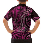 New Zealand Hammerhead Shark Family Matching Off The Shoulder Long Sleeve Dress and Hawaiian Shirt Maori Haehae Mangopare Pink - Aussie Hoodie