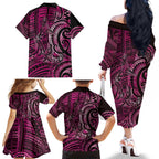 New Zealand Hammerhead Shark Family Matching Off The Shoulder Long Sleeve Dress and Hawaiian Shirt Maori Haehae Mangopare Pink - Aussie Hoodie