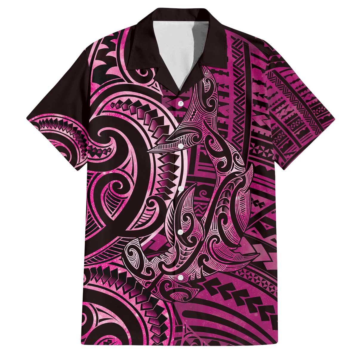 New Zealand Hammerhead Shark Family Matching Off The Shoulder Long Sleeve Dress and Hawaiian Shirt Maori Haehae Mangopare Pink - Aussie Hoodie