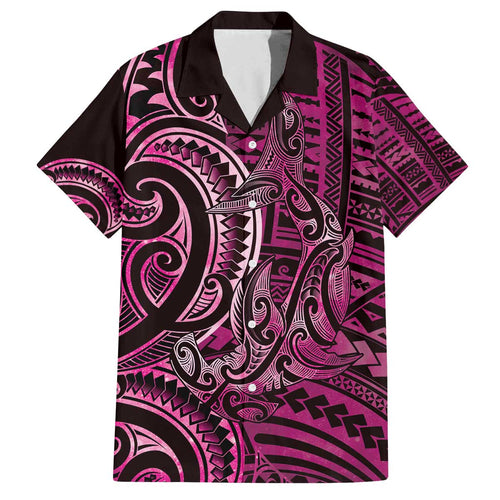 New Zealand Hammerhead Shark Family Matching Off The Shoulder Long Sleeve Dress and Hawaiian Shirt Maori Haehae Mangopare Pink - Aussie Hoodie