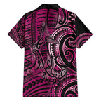New Zealand Hammerhead Shark Family Matching Off The Shoulder Long Sleeve Dress and Hawaiian Shirt Maori Haehae Mangopare Pink - Aussie Hoodie