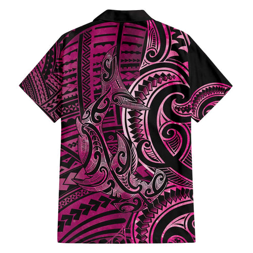New Zealand Hammerhead Shark Family Matching Off The Shoulder Long Sleeve Dress and Hawaiian Shirt Maori Haehae Mangopare Pink - Aussie Hoodie