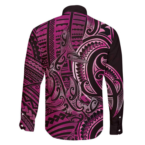 New Zealand Hammerhead Shark Family Matching Off The Shoulder Long Sleeve Dress and Hawaiian Shirt Maori Haehae Mangopare Pink - Aussie Hoodie
