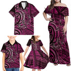 New Zealand Hammerhead Shark Family Matching Off Shoulder Maxi Dress and Hawaiian Shirt Maori Haehae Mangopare Pink - Aussie Hoodie