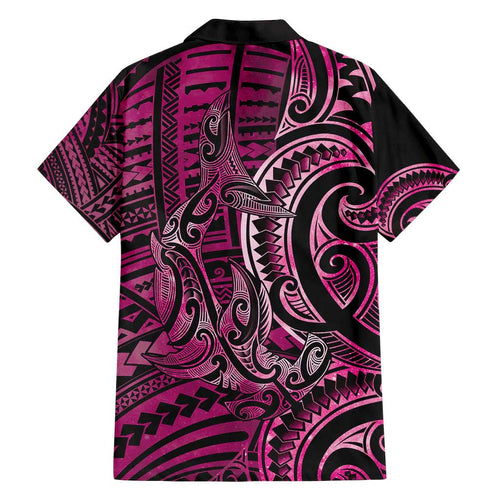 New Zealand Hammerhead Shark Family Matching Off Shoulder Maxi Dress and Hawaiian Shirt Maori Haehae Mangopare Pink - Aussie Hoodie