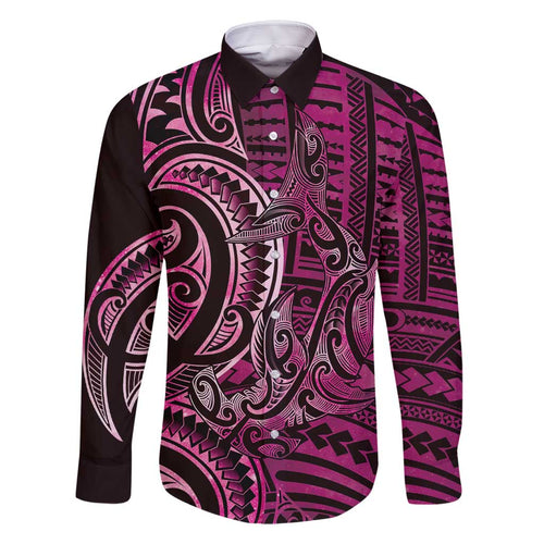 New Zealand Hammerhead Shark Family Matching Off Shoulder Maxi Dress and Hawaiian Shirt Maori Haehae Mangopare Pink - Aussie Hoodie