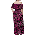 New Zealand Hammerhead Shark Family Matching Off Shoulder Maxi Dress and Hawaiian Shirt Maori Haehae Mangopare Pink - Aussie Hoodie