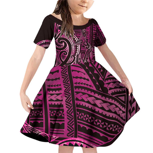 New Zealand Hammerhead Shark Family Matching Off Shoulder Short Dress and Hawaiian Shirt Maori Haehae Mangopare Pink - Aussie Hoodie