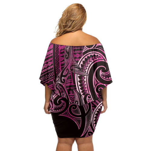 New Zealand Hammerhead Shark Family Matching Off Shoulder Short Dress and Hawaiian Shirt Maori Haehae Mangopare Pink - Aussie Hoodie
