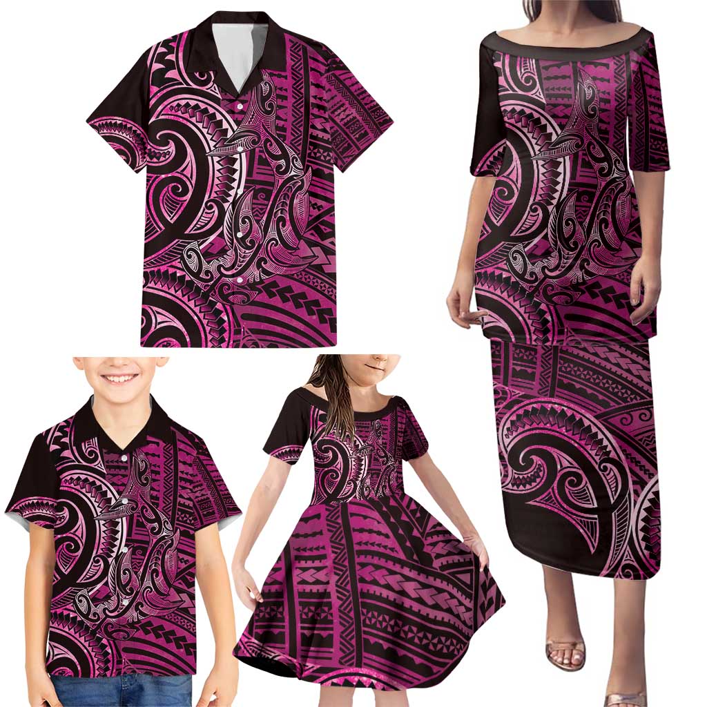 New Zealand Hammerhead Shark Family Matching Puletasi and Hawaiian Shirt Maori Haehae Mangopare Pink - Aussie Hoodie