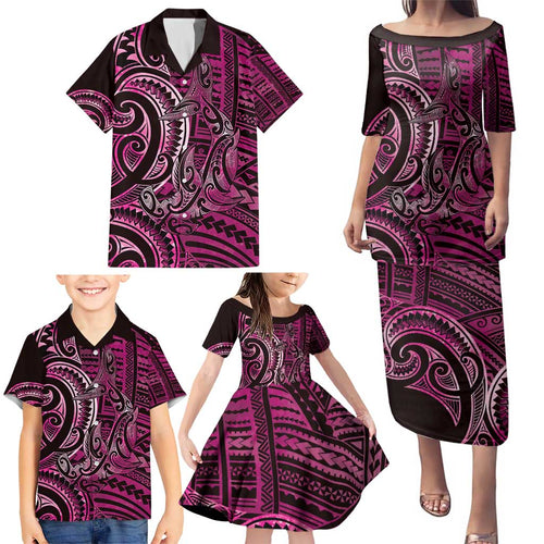 New Zealand Hammerhead Shark Family Matching Puletasi and Hawaiian Shirt Maori Haehae Mangopare Pink - Aussie Hoodie
