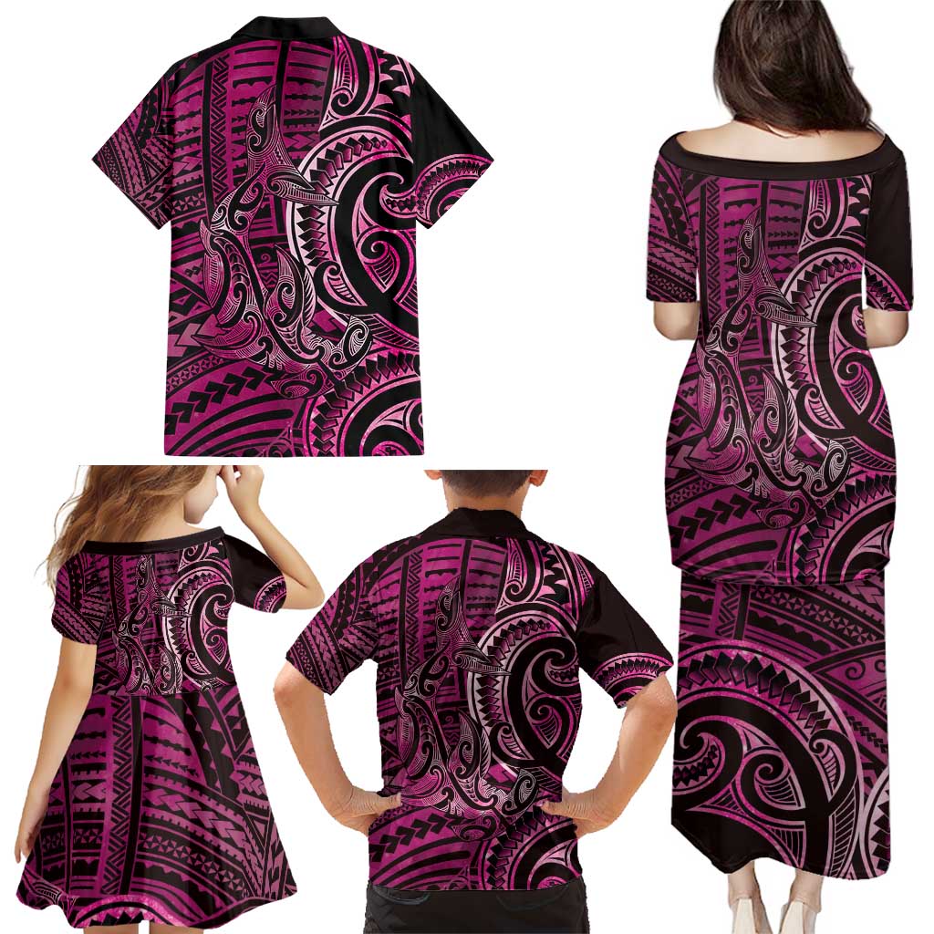 New Zealand Hammerhead Shark Family Matching Puletasi and Hawaiian Shirt Maori Haehae Mangopare Pink - Aussie Hoodie
