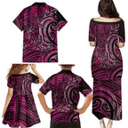 New Zealand Hammerhead Shark Family Matching Puletasi and Hawaiian Shirt Maori Haehae Mangopare Pink - Aussie Hoodie