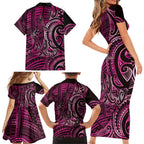New Zealand Hammerhead Shark Family Matching Short Sleeve Bodycon Dress and Hawaiian Shirt Maori Haehae Mangopare Pink - Aussie Hoodie