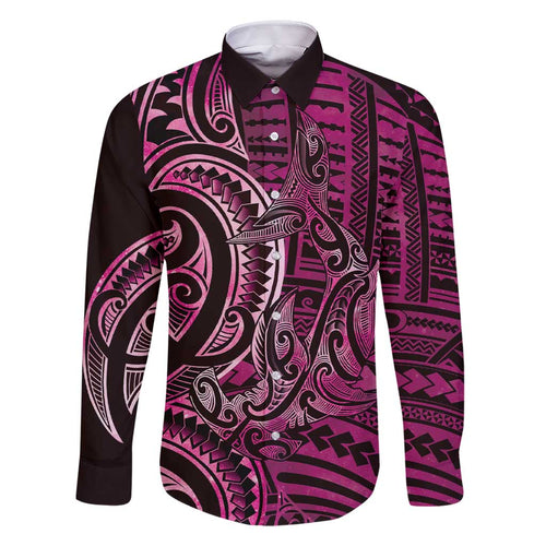 New Zealand Hammerhead Shark Family Matching Short Sleeve Bodycon Dress and Hawaiian Shirt Maori Haehae Mangopare Pink - Aussie Hoodie