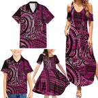 New Zealand Hammerhead Shark Family Matching Summer Maxi Dress and Hawaiian Shirt Maori Haehae Mangopare Pink - Aussie Hoodie