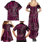 New Zealand Hammerhead Shark Family Matching Summer Maxi Dress and Hawaiian Shirt Maori Haehae Mangopare Pink - Aussie Hoodie