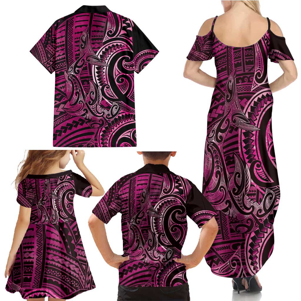 New Zealand Hammerhead Shark Family Matching Summer Maxi Dress and Hawaiian Shirt Maori Haehae Mangopare Pink - Aussie Hoodie