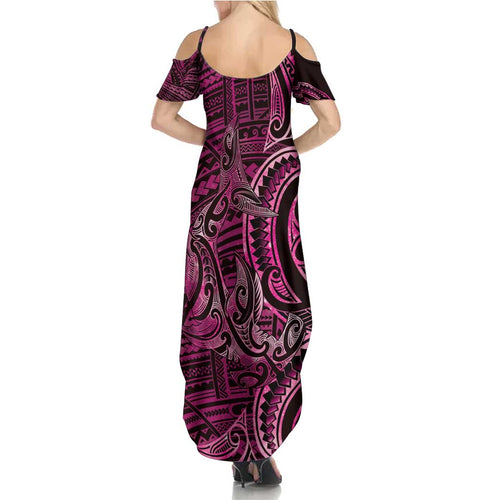 New Zealand Hammerhead Shark Family Matching Summer Maxi Dress and Hawaiian Shirt Maori Haehae Mangopare Pink - Aussie Hoodie