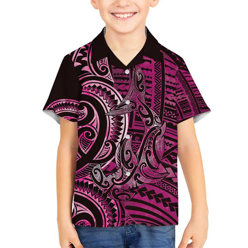 New Zealand Hammerhead Shark Family Matching Summer Maxi Dress and Hawaiian Shirt Maori Haehae Mangopare Pink - Aussie Hoodie
