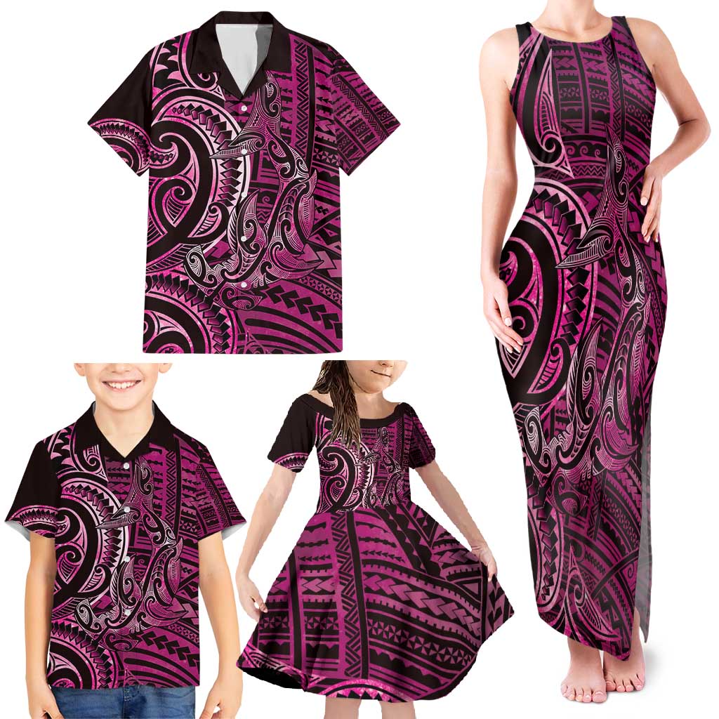 New Zealand Hammerhead Shark Family Matching Tank Maxi Dress and Hawaiian Shirt Maori Haehae Mangopare Pink - Aussie Hoodie