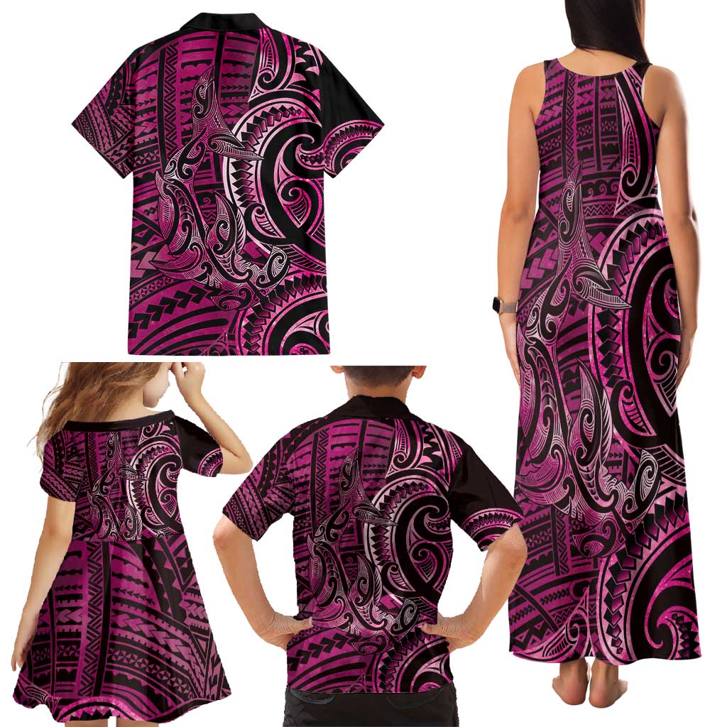 New Zealand Hammerhead Shark Family Matching Tank Maxi Dress and Hawaiian Shirt Maori Haehae Mangopare Pink - Aussie Hoodie