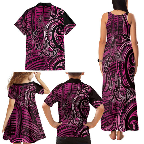 New Zealand Hammerhead Shark Family Matching Tank Maxi Dress and Hawaiian Shirt Maori Haehae Mangopare Pink - Aussie Hoodie