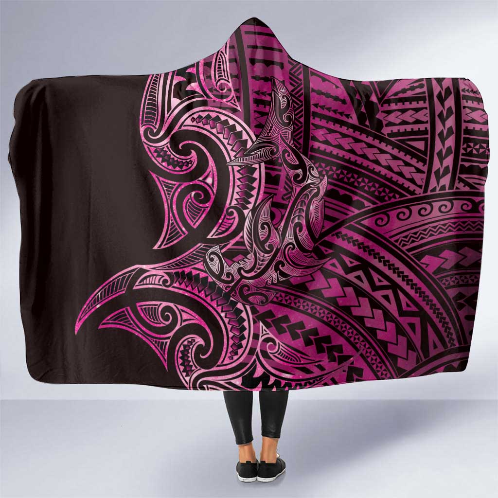 New Zealand Hammerhead Shark Hooded Blanket Maori Haehae Mangopare Pink - Aussie Hoodie