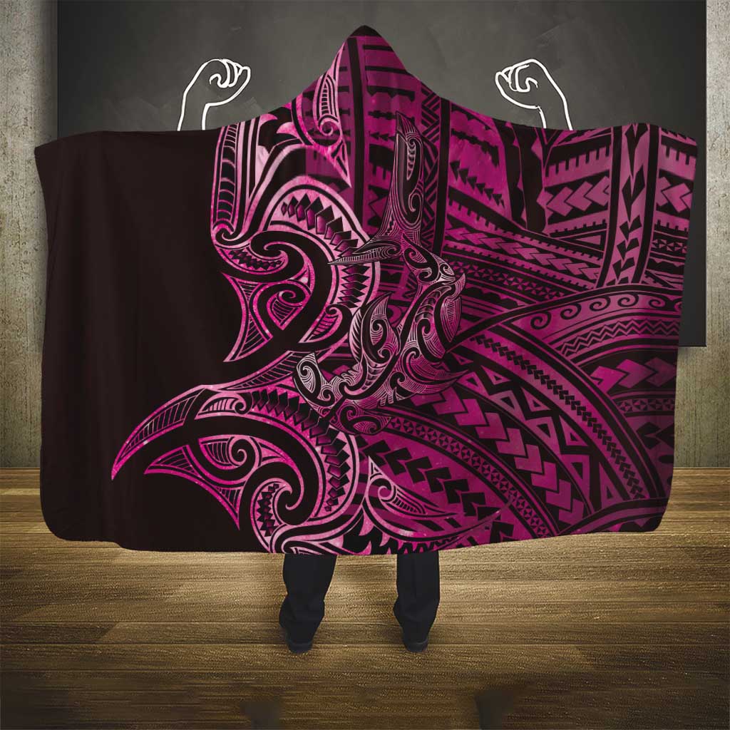 New Zealand Hammerhead Shark Hooded Blanket Maori Haehae Mangopare Pink - Aussie Hoodie