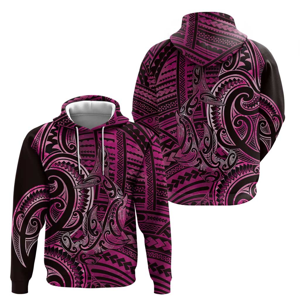New Zealand Hammerhead Shark Hoodie Maori Haehae Mangopare Pink - Aussie Hoodie